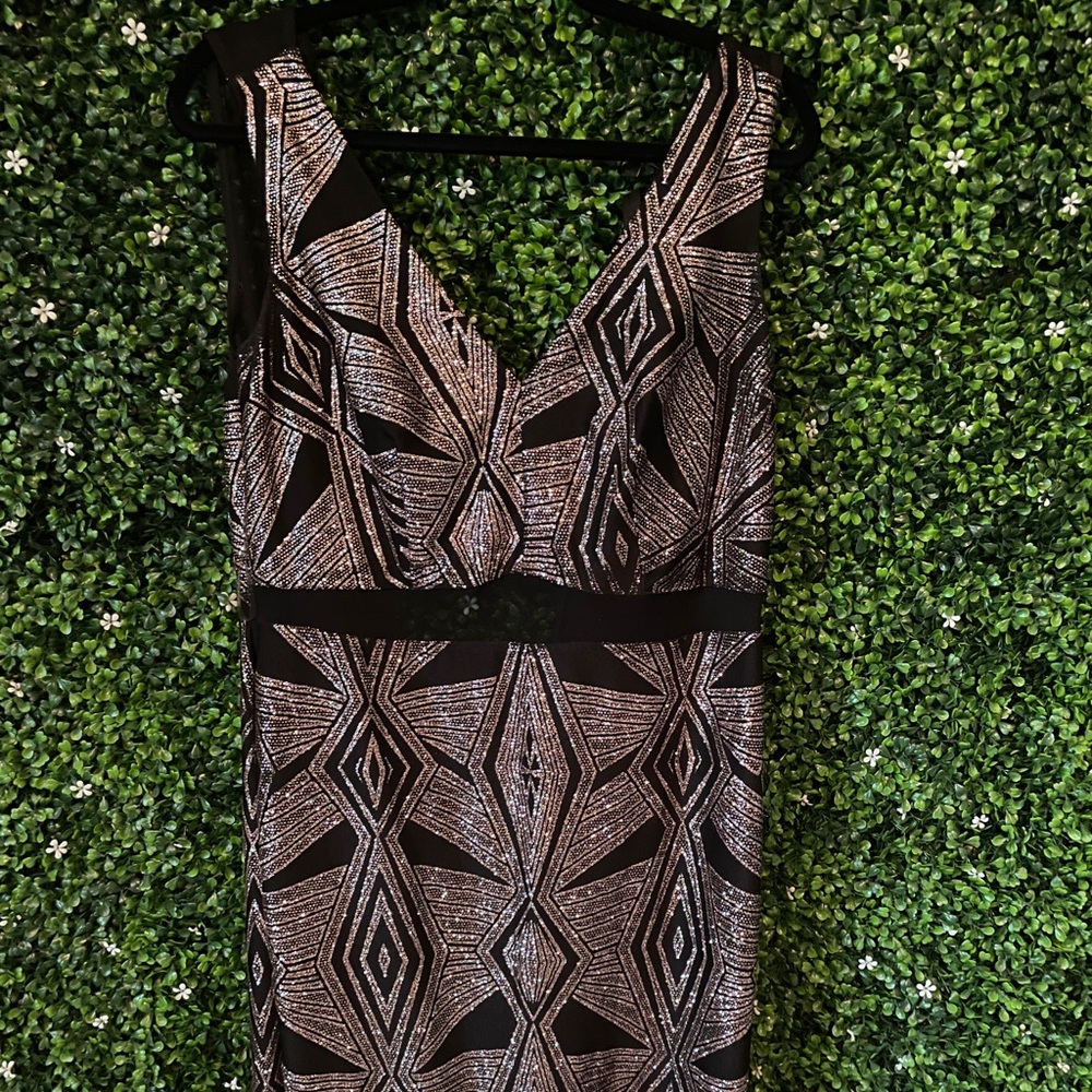 Black plus size dress with glitter & mesh details